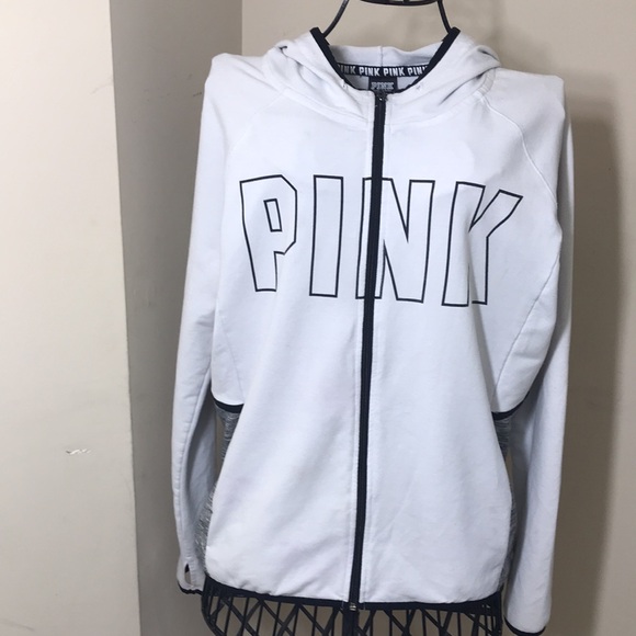 PINK Victoria’s Secret White Gray & Black Zippered Hoodie - Picture 2 of 8